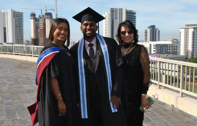 Cameron Chetty with this lecturer Felicia Jagdeo, left, Head of Computer Science at Emeris Durban, and his mum Myriam Chetty. 