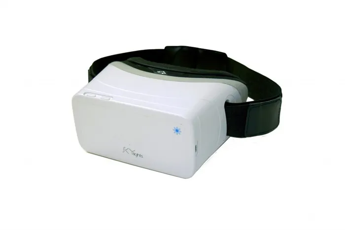 The Skylights headset allows airline passengers to view 3D movies and virtual-reality videos. Photo: Courtesy of Skylights