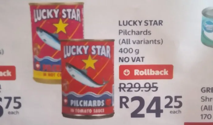 A can of Lucky Star Pilchards on special at Walmart stores.
