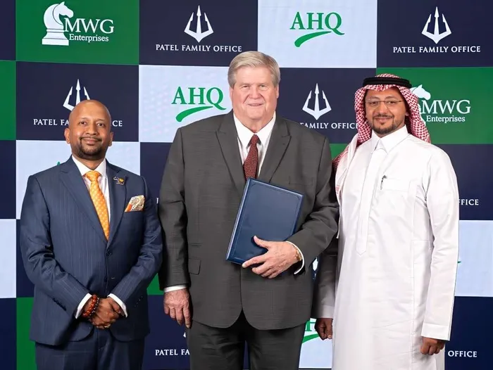 Lakshmi Narayanan, vice chair of Patel Family Office, Marc W. Gunderson, founder of MWG Enterprises, and Abdul Malik Alqahtani, Group CEO of AHQ Group.