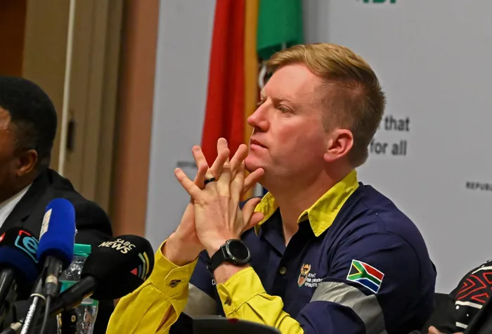Minister of Public Works and Infrastructure Dean Macpherson, during a media briefing at the GCIS Imbizo Centre in Parliament, Cape Town, on Tuesday afternoon. 