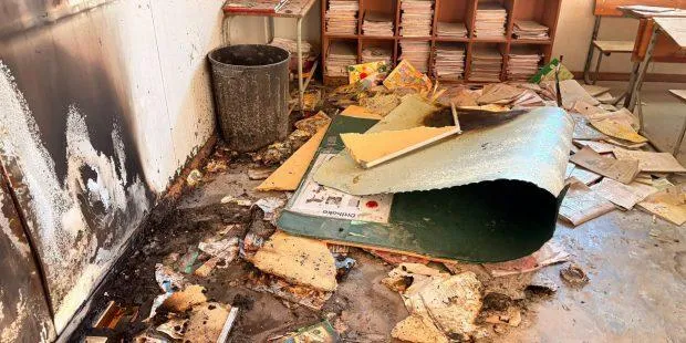 A mobile classroom at Phakisang Primary School in the North West Province was damaged in a fire in late August .