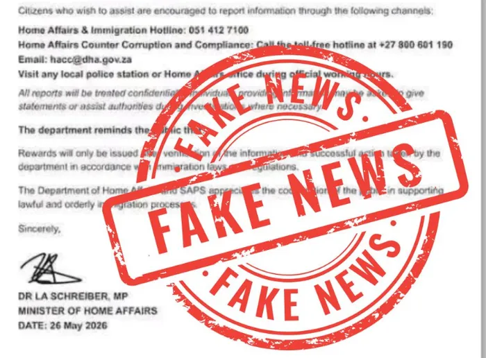 The Department of Home Affairs says a circulating notice offering cash rewards for reporting undocumented migrants is fake and did not originate from the department or the Minister.