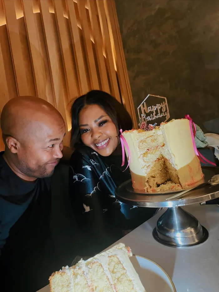 Anele Mdoda-Mgudlwa and her husband, Bonelela Mgudlwa, celebrating her 42nd birthday.