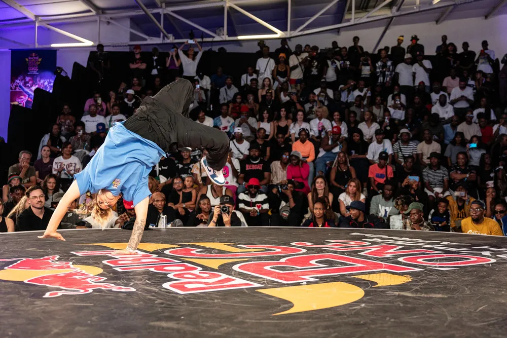 South African breakdancer Courtnae Paul competes during the Red Bull BC One Cypher South Africa competition in Johannesburg.