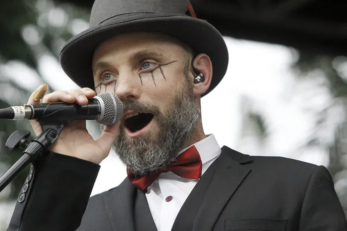 Kahn Morbee of the Parlotones entertains the crowds at a concert in the Botanical Gardens in Durban. Picture: Shelley Kjonstad.
