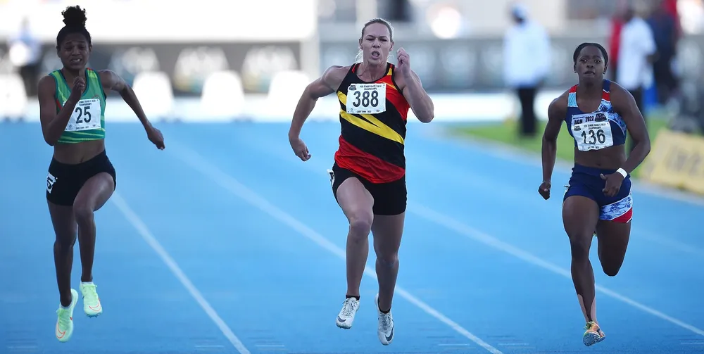 Carina Horn wins the 100m final race at the Green Point Stadium where Athletics South Africa is currently hosting the Track & Field national championships