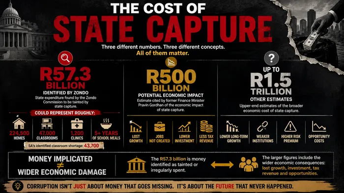 Pravin Gordhan testified before the Zondo Commission that the total economic impact of state capture could have been as much as R500 billion.
