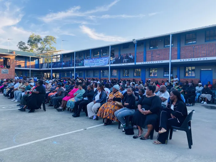 The parents of learners of uMkhumbane Secondary School,in Chesterville, who came out in their numbers to a meeting that was attended by the KwaZulu-Natal MEC of Education Sipho Hlomuka.