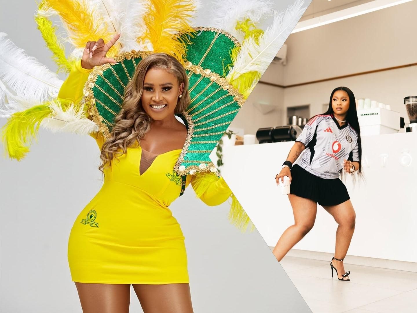 Women's fan-inspired outfits for the Mamelodi Sundowns versus Orlando Pirates clash