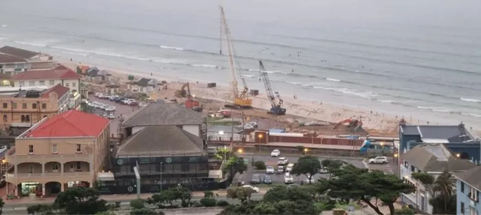 Muizenberg beachfront upgrade progress continues to take shape, with new revetment structures and public space improvements becoming increasingly visible as construction advances.