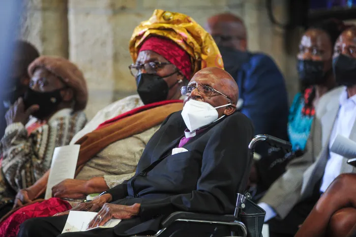 FILE – Archbishop Desmond Tutu and his wife Leah attend a special service at the St Georges Cathedral in celebration of his 90th birthday. 07.10.21. File photo: Henk Kruger/African News Agency(ANA)