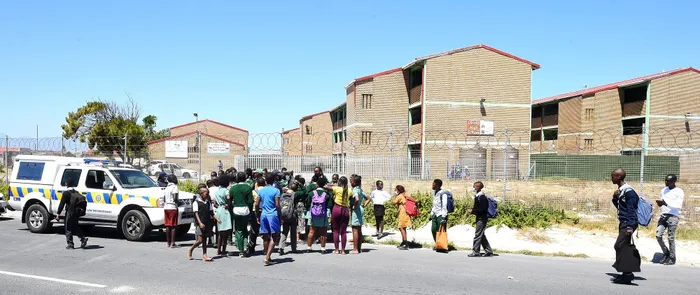 Police were called to disperse pupils at Uxolo High School in Khayelitsha after parents and learners threatened to disrupt schooling following allegations that more than 12 learners had collapsed, while some apparently had seizures on Friday. Picture: Phando Jikelo/African News Agency