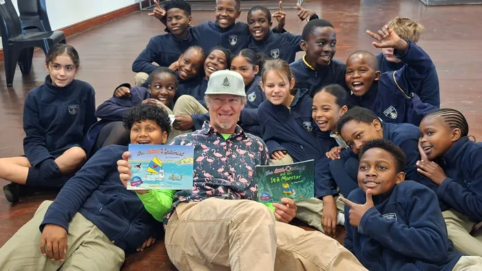 Greg Bertish with Kronendal Primary School pupils.