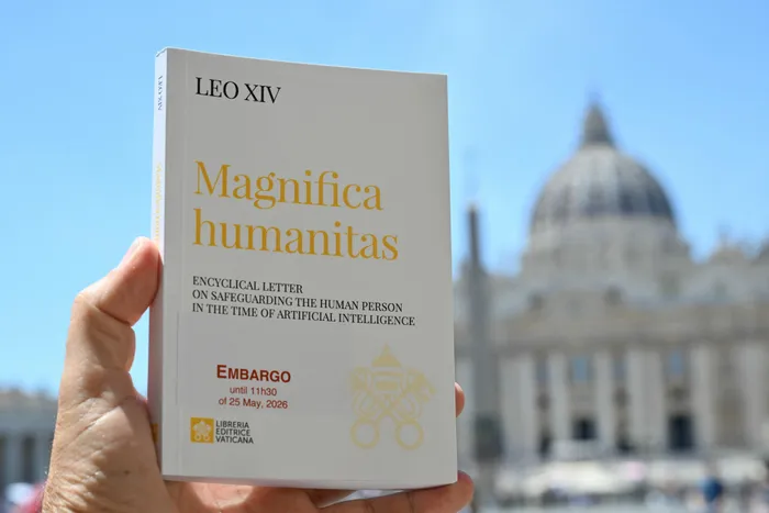 A picture shows Pope Leo XIV Encyclical Letter “Magnifica Humanitas”, focused on the rise of artificial intelligence, in The Vatican on May 25.