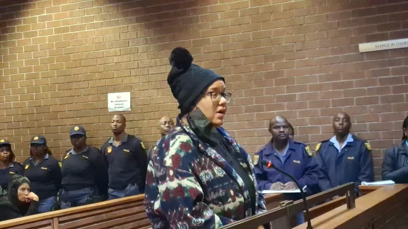 Jayden Lee Meek's mother, Tiffany Meek, appears in the Roodepoort Magistrate's Court.