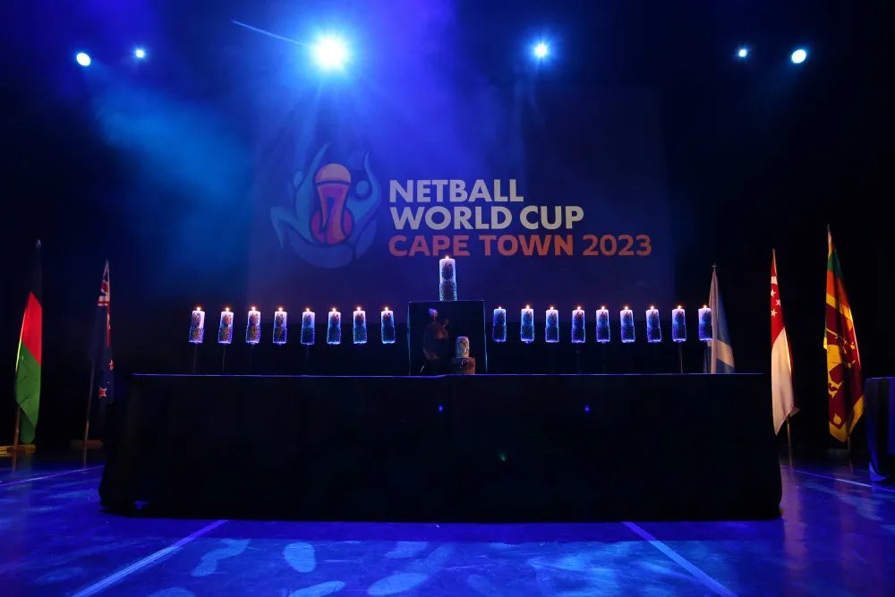 Candles all light by 16 Netball captains ahead of the World Cup in Cape Town.