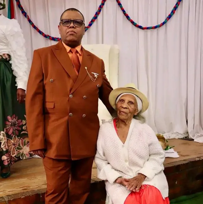 Captain Aaron Messelaar and his mother, Ma Griet Messelaar, the beloved 106-year-old matriarch of the Griqua Royal House who passed away on May 9.