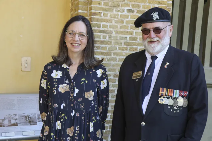 The memorial address was delivered by Dr Karen Horn (left) who is standing here with  Sgt Major Roberts. 