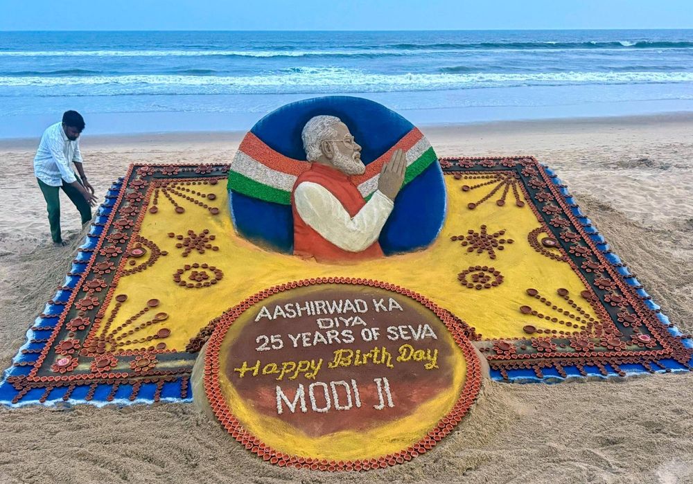 Artist creates sand artwork for Prime Minister Narendra Modi’s 76th birthday