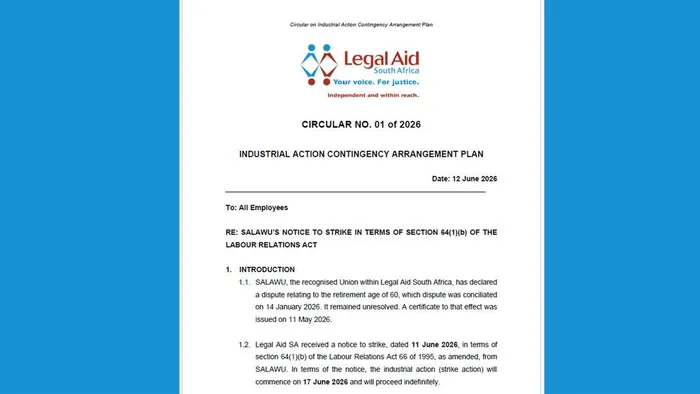 IOL has a copy of a Legal Aid document indicating that strike action could go on indefinitely. 