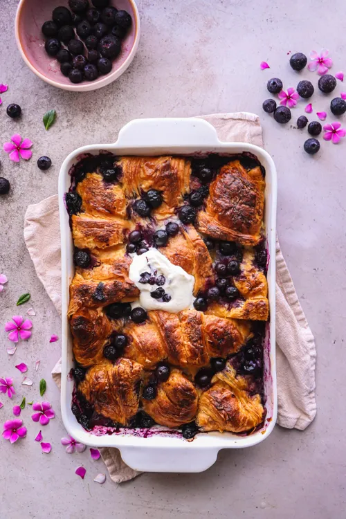 Indulge in a delightful Blueberry Croissant Pudding