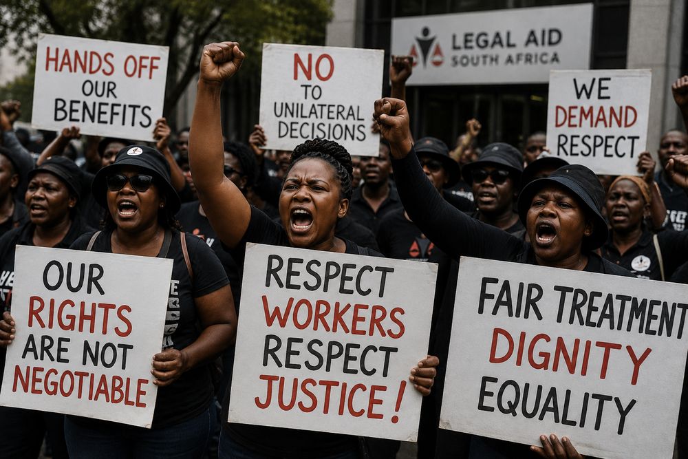 Legal Aid workers march to Parliament over retirement age dispute