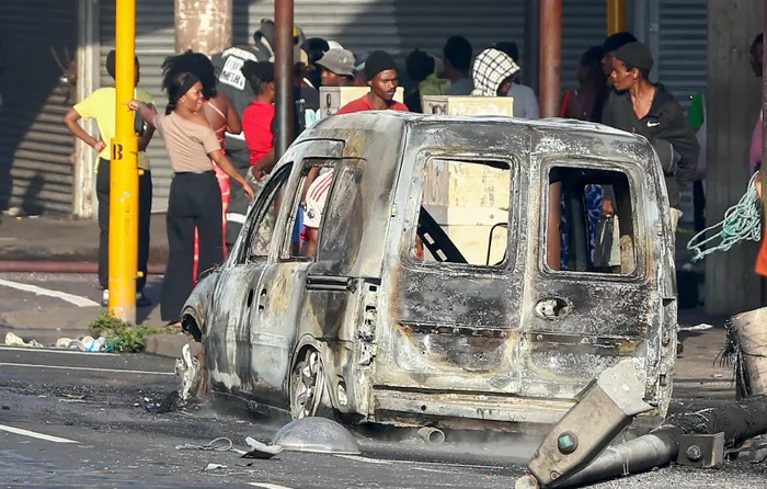 Many cars were burnt in Durban and Gauteng during unrest on Thursday. 
This was taken in the Durban CBD 