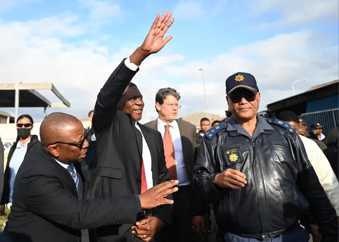Deputy President Paul Mashatile engages with residents while walking through Tafelsig during Wednesday’s Operation Prosper oversight visit to gang-affected Cape Flats communities.