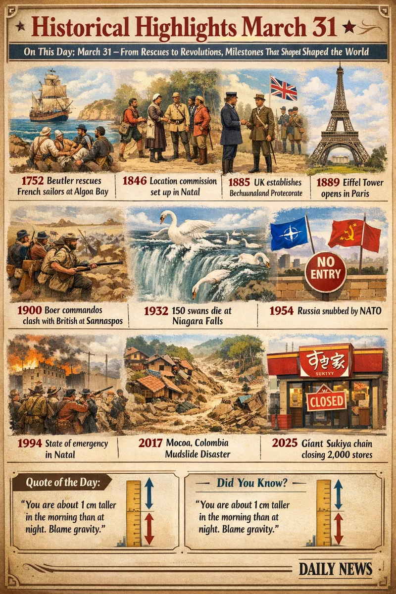 On This Day, March 31: From Historic Rescues to Modern Shocks, Milestones That Shaped Our World