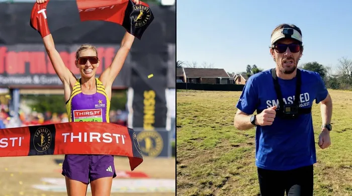 Gerda Steyn’s astonishing Comrades Marathon pace, averaging 4:01 per kilometre over 85.77km, highlights her ultra-distance dominance as she set a new up run record with a time of 5:44:53, a feat nearly impossible for most runners to match even for a single kilometre. Picture: Gerda Steyn/Facebook (left), Michael Sherman (right)