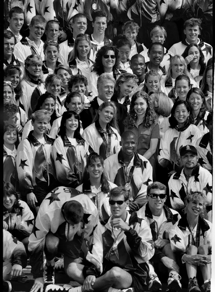 President Bill Clinton and his family with the U.S. Olympic team in 1996. 