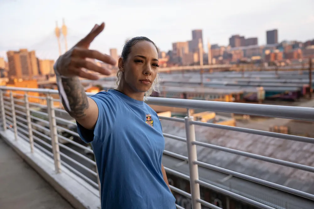 South African breakdancer Courtnae Paul poses for a portrait in Johannesburg.