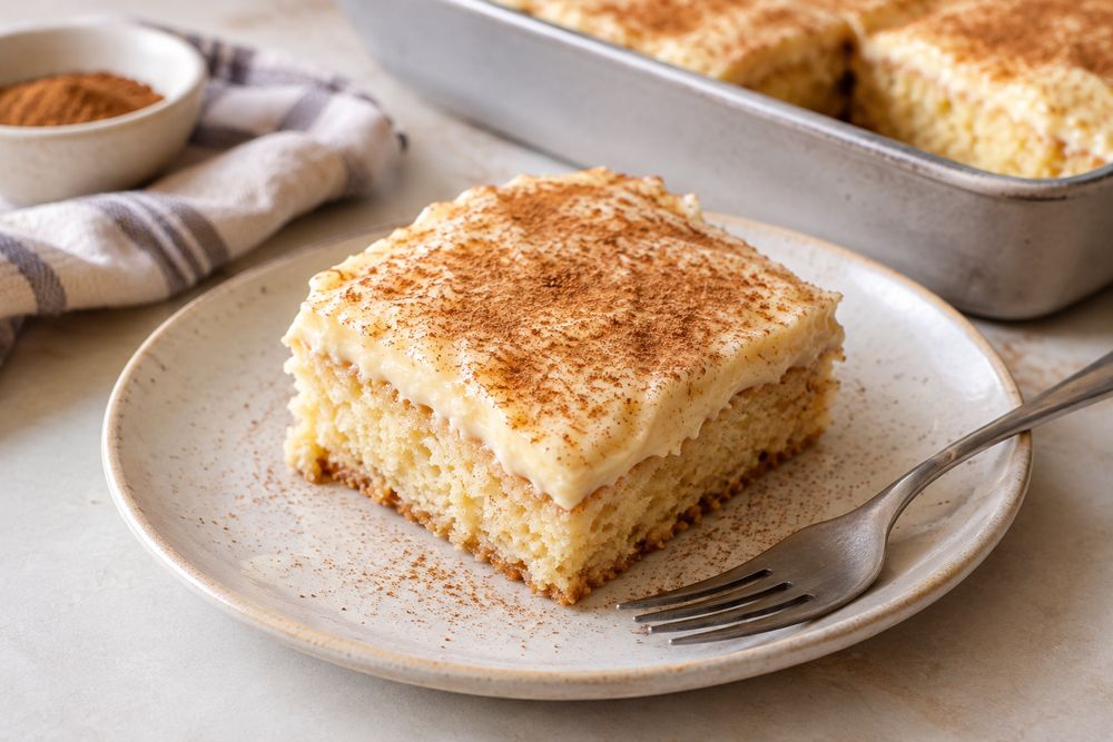 Milk tart cake recipe with soft vanilla sponge and creamy cinnamon custard - IOL