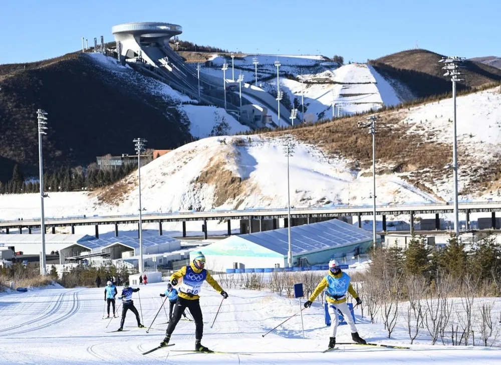Skiers practise during a training session at National Cross-Country Skiing Center in Zhangjiakou, north China's Hebei Province, Jan. 27, 2022. Pic: Xinhua/Deng Hua