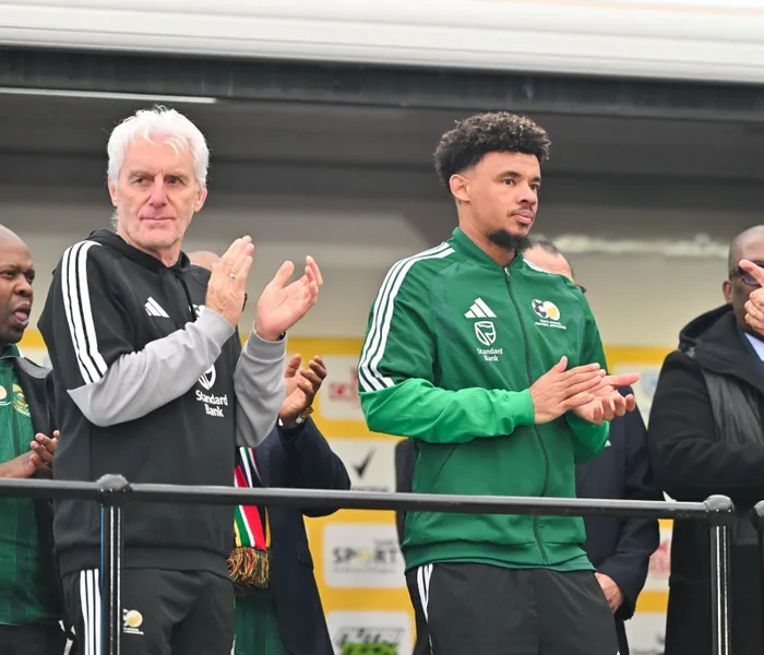 BAFANA Bafana coach Hugo Broos and captain Ronwen Williams during the FIFA World Cup 2026 South Africa Homecoming at OR Tambo International Airport in Johannesburg on Thursday.