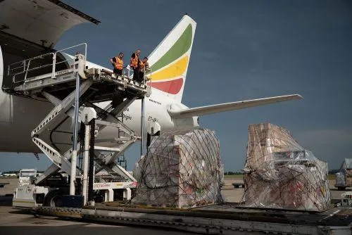 As part of the MSF response to the Ebola disease outbreak in the Democratic Republic of Congo, 70 tons of logistics and medical equipment are being loaded into a cargo airplane from Liège Airport in Belgium destined for Bunia city in the epicentre province of Ituri.