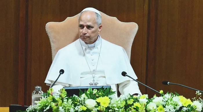 Pope Leo XIV attends the presentation of his first encyclical letter, “Magnifica Humanitas,” focused on the rise of artificial intelligence, at the Vatican on May 25, 2026.