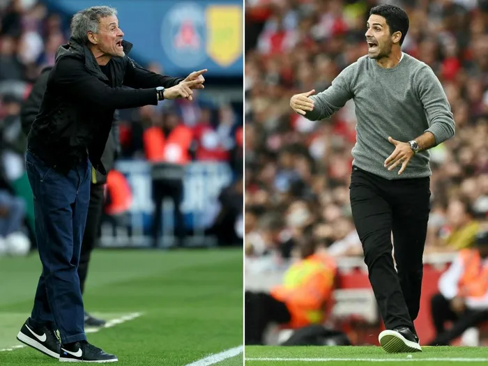 Paris Saint-Germain manager Luis Enrique, left, is going to head to head with Arsenal manager Mikel Arteta in their quest to be crowned kings of Europe.