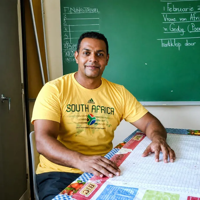 With a quiet smile and a wealth of experience, Ahmedy Fakroodeen in his classroom at Charles Hugo Primary School in Overport, 