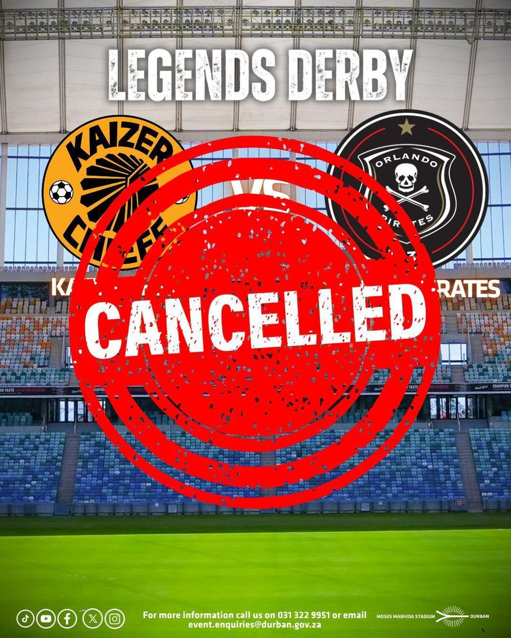 Chiefs–Pirates showdown at Moses Mabhida called off amid unspecified setbacks