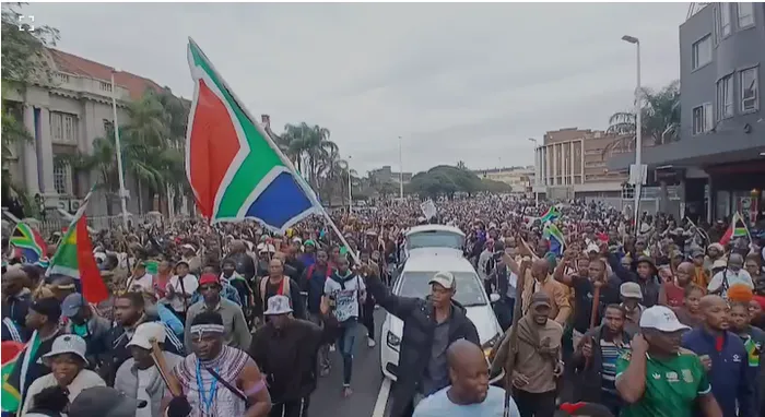 Screenshot from the video of Tens of thousands of March and March affiliated supportersshut down Durban CBD