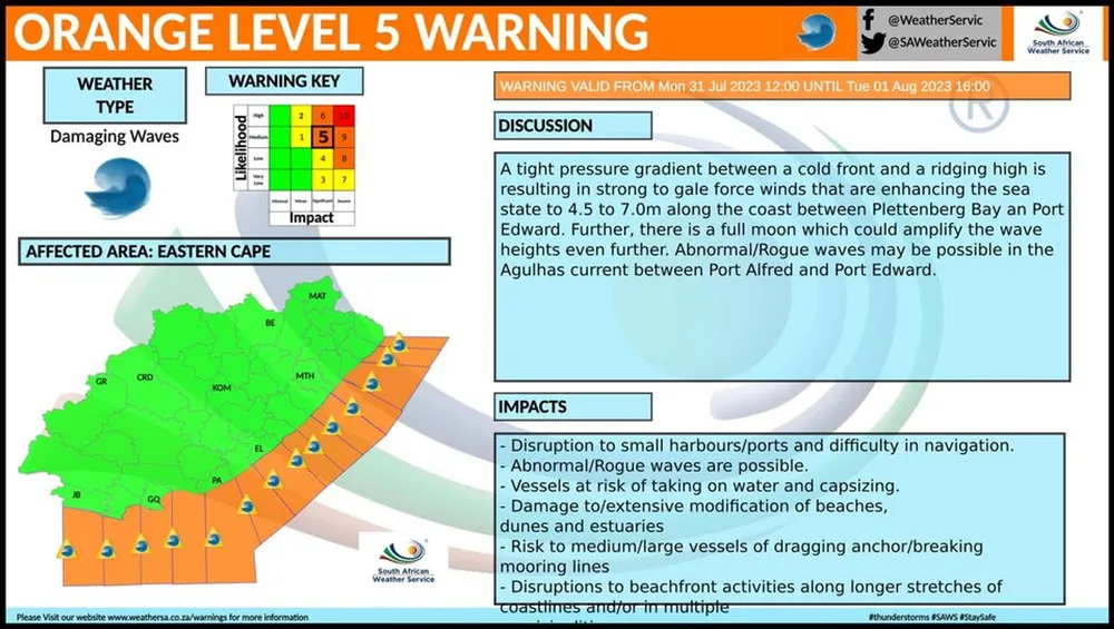 Weather Warning: Rough seas and gale winds over Cape regions, while KZN ...