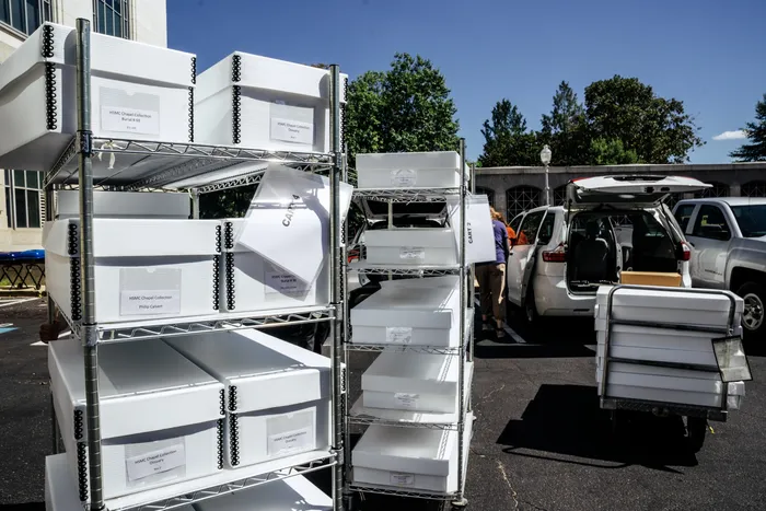 Smithsonian staff prepare remains of 1600s colonists to be moved from D.C. to St. Mary’s City for reburial. 