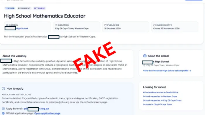 WCED warns of fake exam assistant and teaching job adverts