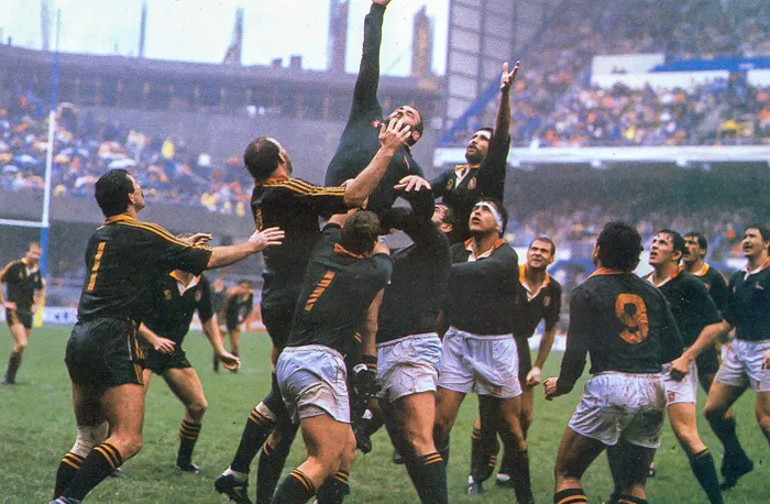 Cavaliers v SA Newlands Moolman": Springbok lock Louis Moolman leaps for the ball in a lineout during the first Test against the Cavaliers at Newlands.