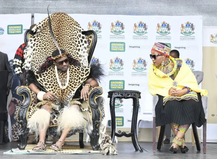 AmaZulu King Misuzulu kaZwelithini and Queen Nomzamo Myeni during a previous official engagement, amid growing public scrutiny following the release of a controversial video depicting a private confrontation.