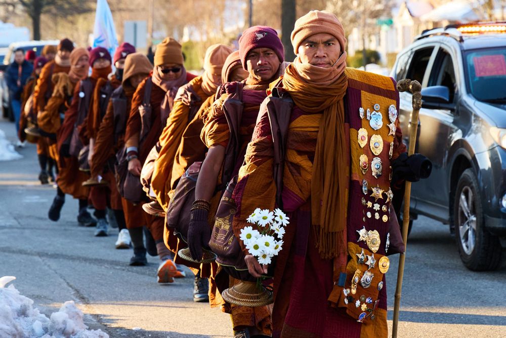 'Something positive': Monks' peace walk across US draws large crowds