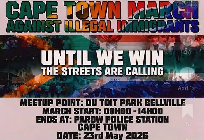 Promotional material shared on March and March social media platforms calls on supporters to join a march in Bellville on May 23 targeting undocumented African nationals.
