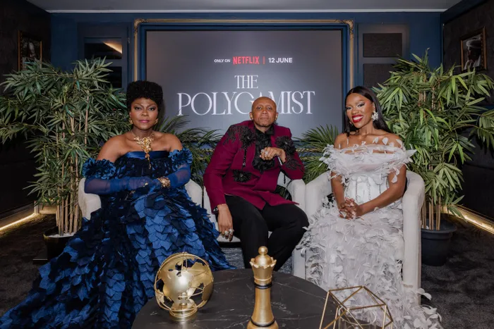 Actors Sthandiwe Kgoroge, Sdumo Mtshali and Gugu Gumede star in Netflix supernovela, "The Polygamist".